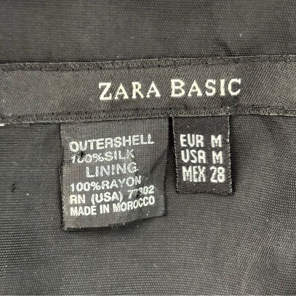 ZARA BASIC Womens Sz M Midi Dress Black 100% Silk Mock Neck Sleeveless Cocktail - Picture 3 of 12